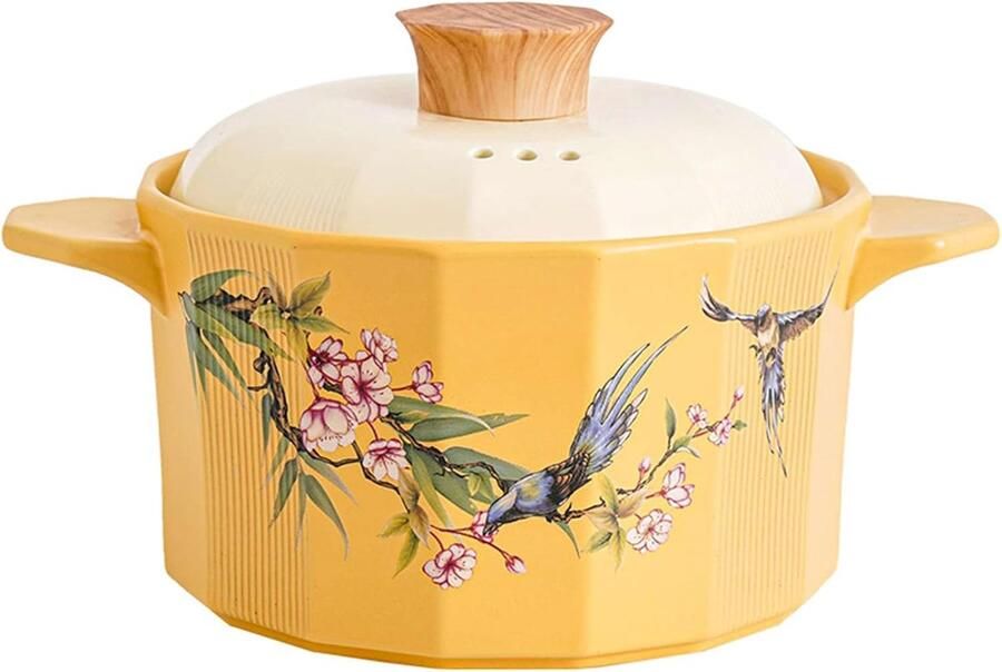 Keramische Stoofpan Soeppan Aardewerk Langzaam Koken Gelijkmatige Warmte 3.5L Beige