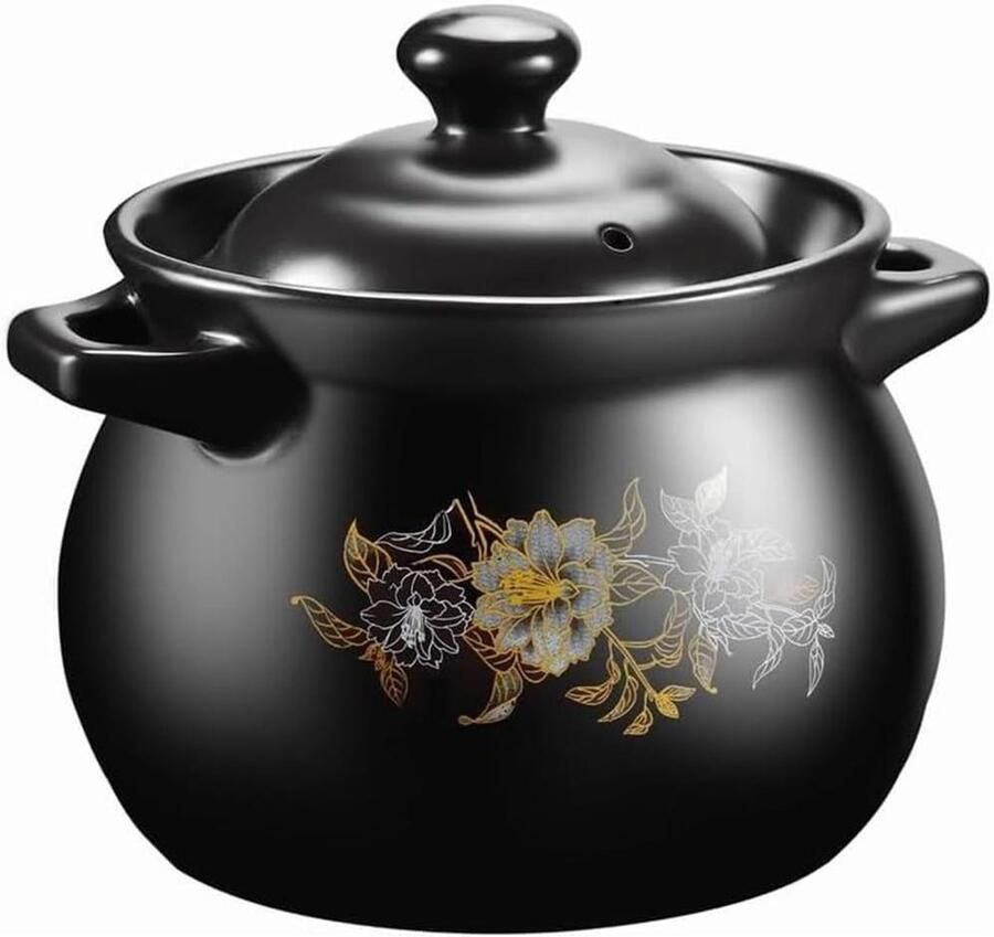 Keramische Stoofpot Braadpan Rijstkoker Gerechten Bereiden Hittebestendig Materiaal 2.5L Zwart