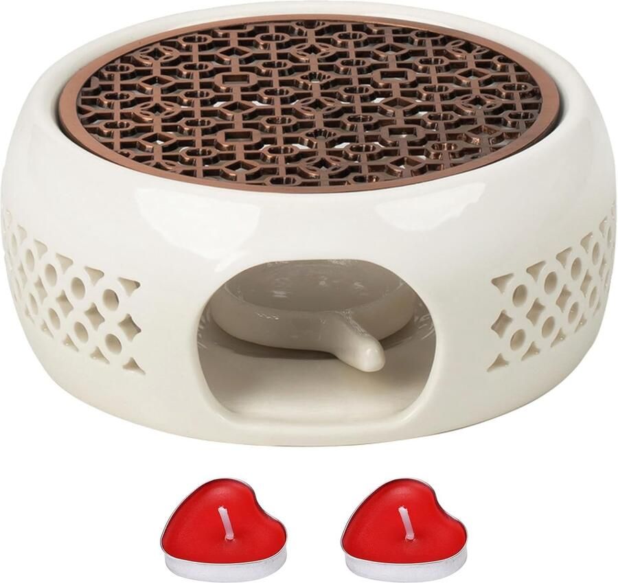 Keramische Theepotverwarmer Wit Theewarmer met Theelichthouder en Kachelmat Voor Thee en Koffie