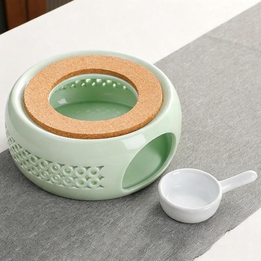 Keramische Theewarmer Lichtgroen A Hittebestendig Porselein met Kurkmat Voor Thee Koffie en Melk