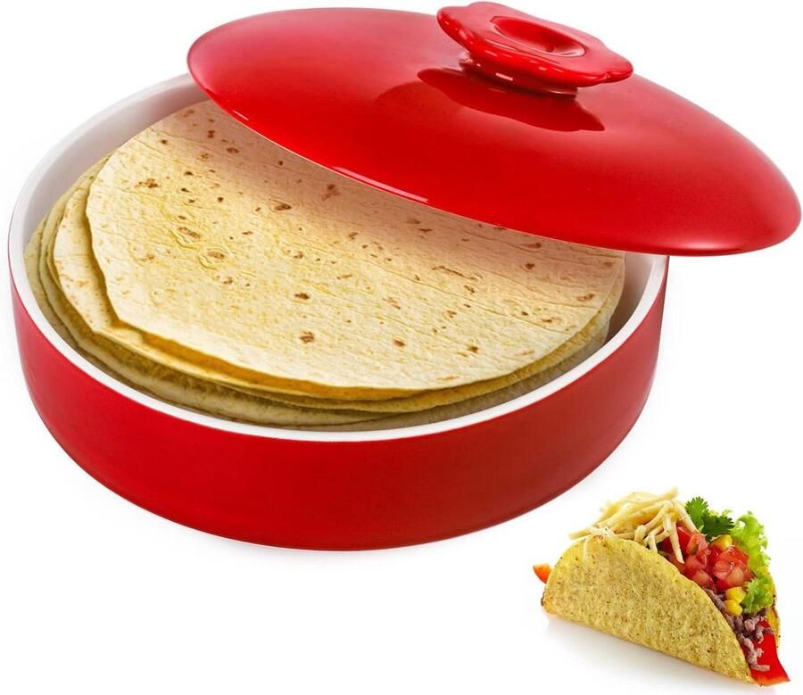 Keramische Tortilla Warmer Taco Houder Maaltijden Warm Houden Magnetron en Oven Veilig 8.5 inch Rood