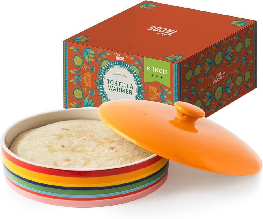 Keramische Tortillaverwarmer 8 inch Magnetronbestendig met Deksel Ideaal voor Warm Houden van Tortilla's
