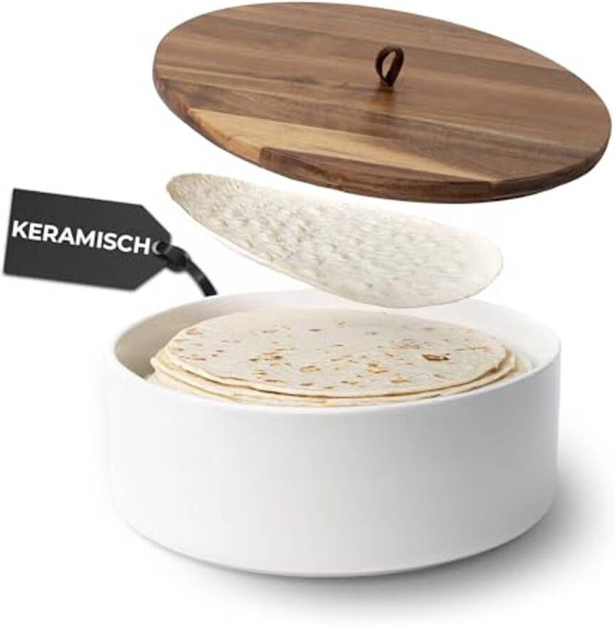 Keramische Tortillawarmer met Deksel – Magnetronbestendig Ideaal voor Brood Pannenkoeken en Tortilla's