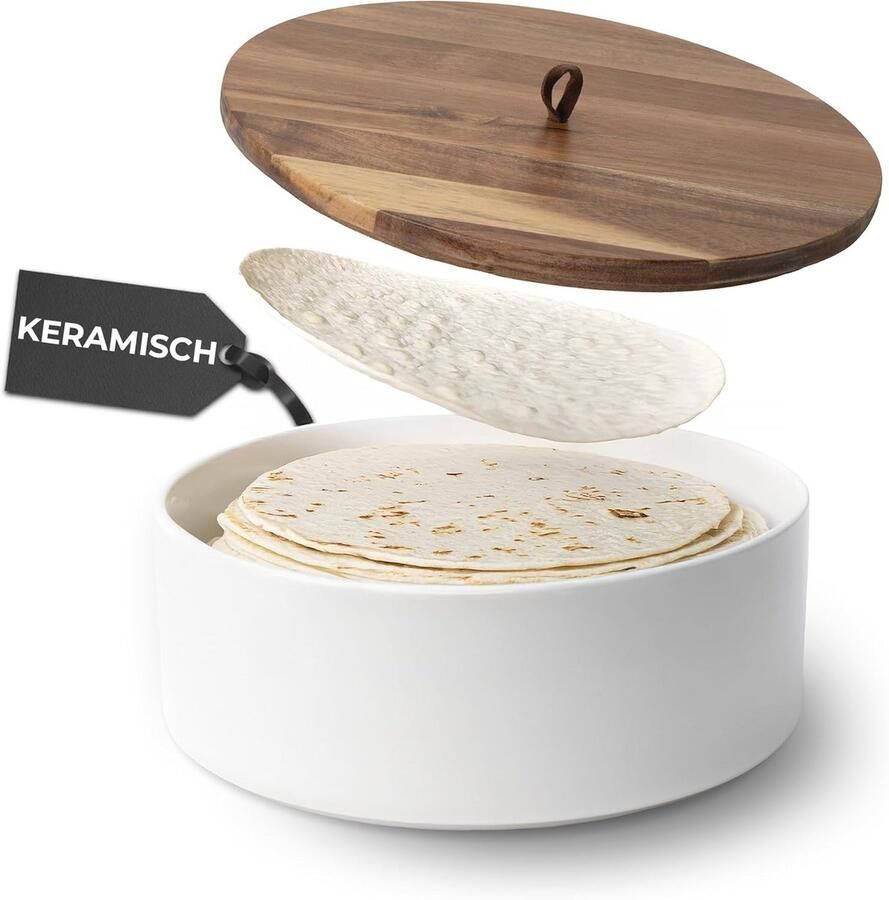 Keramische Tortillawarmer met Deksel – Magnetronbestendig Ideaal voor Brood Pannenkoeken en Tortilla's