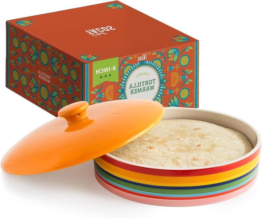 Keramische Tortillawarmer Pannenkoekhouder Tortilla's Warm Houden Stoomafgifte Gaatje 20 cm Gebroken Wit