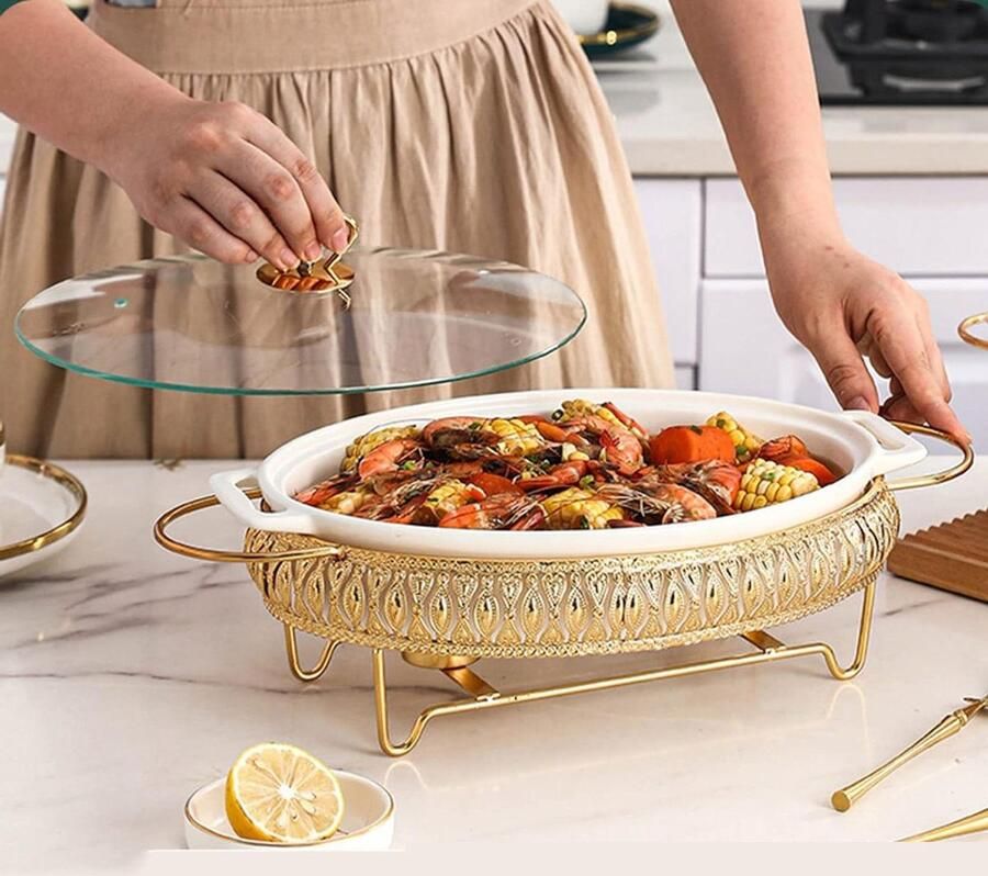 Keramische Warmhoudplaat Buffet Server Eten Warm Houden Hoge Temperatuur Gebakken 35 cm Wit