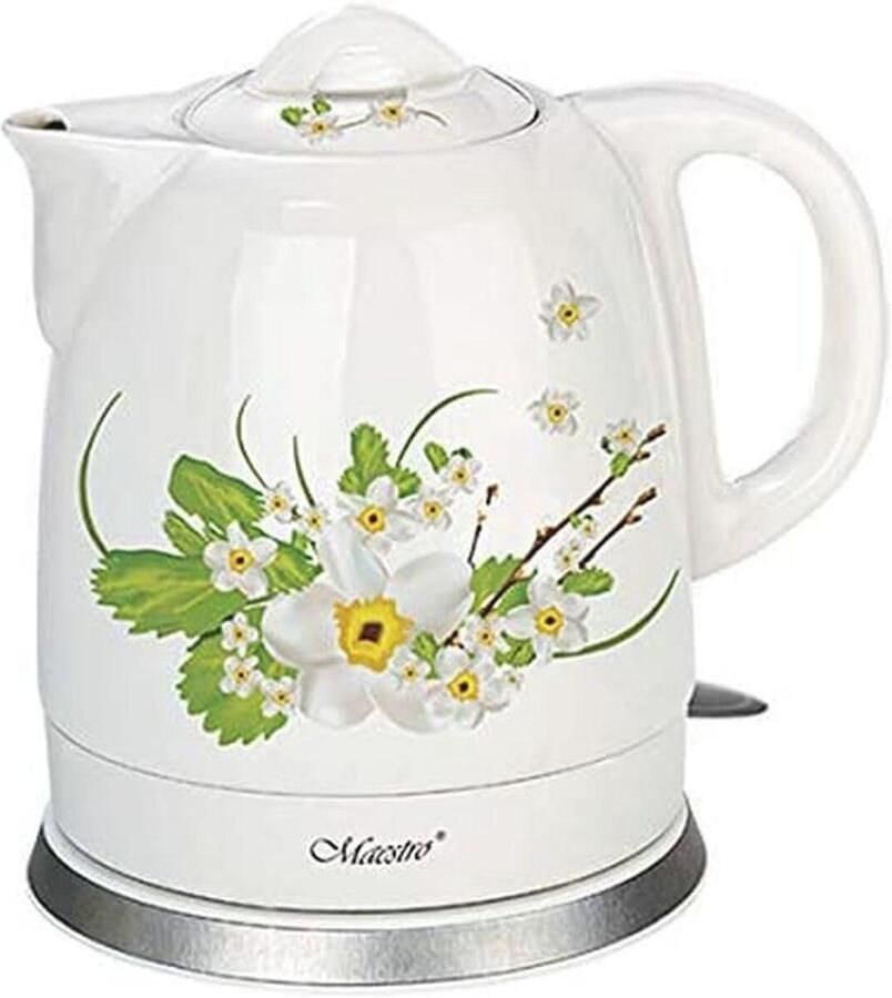 Keramische Waterkoker 1 5L met Elegante Bloemenmotief Automatisch Uitschakelen en Oververhittingsbeveiliging