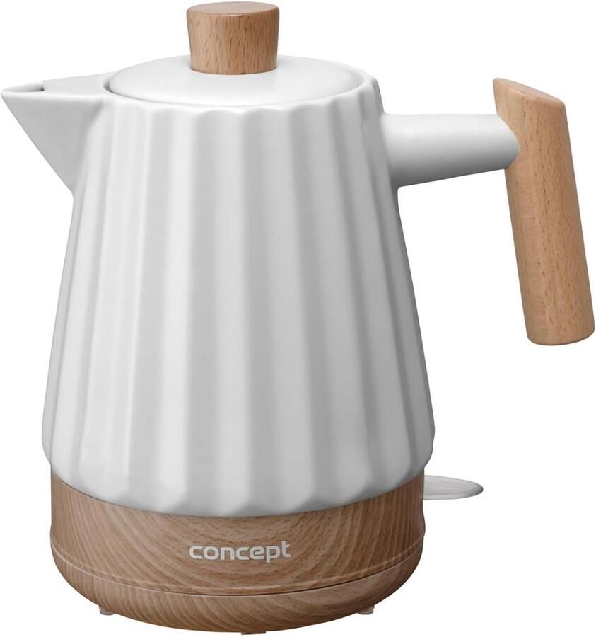 Keramische Waterkoker 1 5L Wit met Houten Details Energiezuinig en Veilig