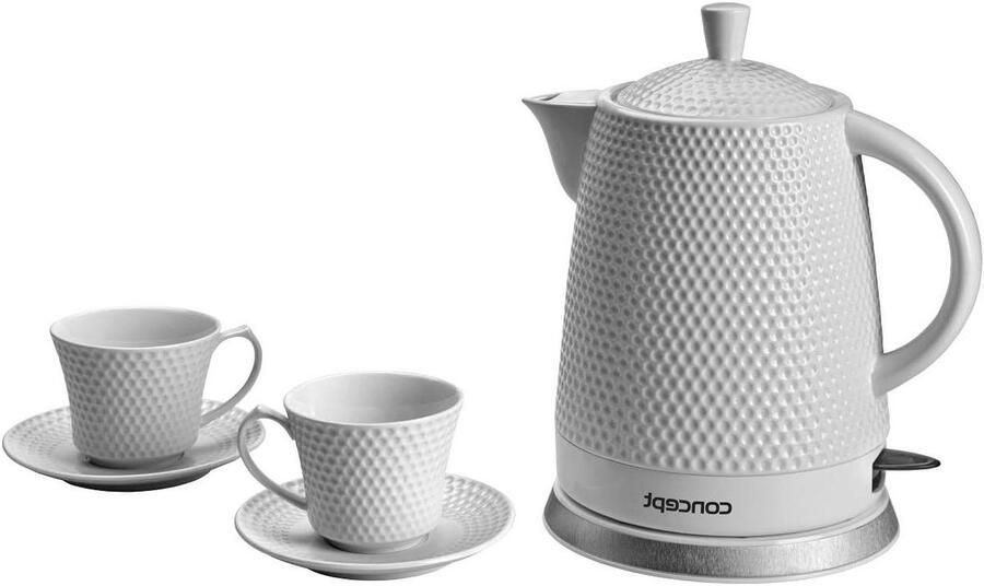 Keramische Waterkoker Thee Maker Snel Water Koken Inclusief 2 Kopjes 15 Liter Wit