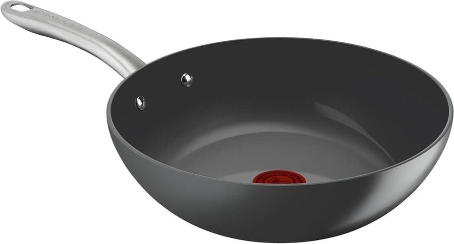 Keramische Wok Koekenpan Antiaanbak Gezond Koken Thermo Signaal 28 cm Grijs