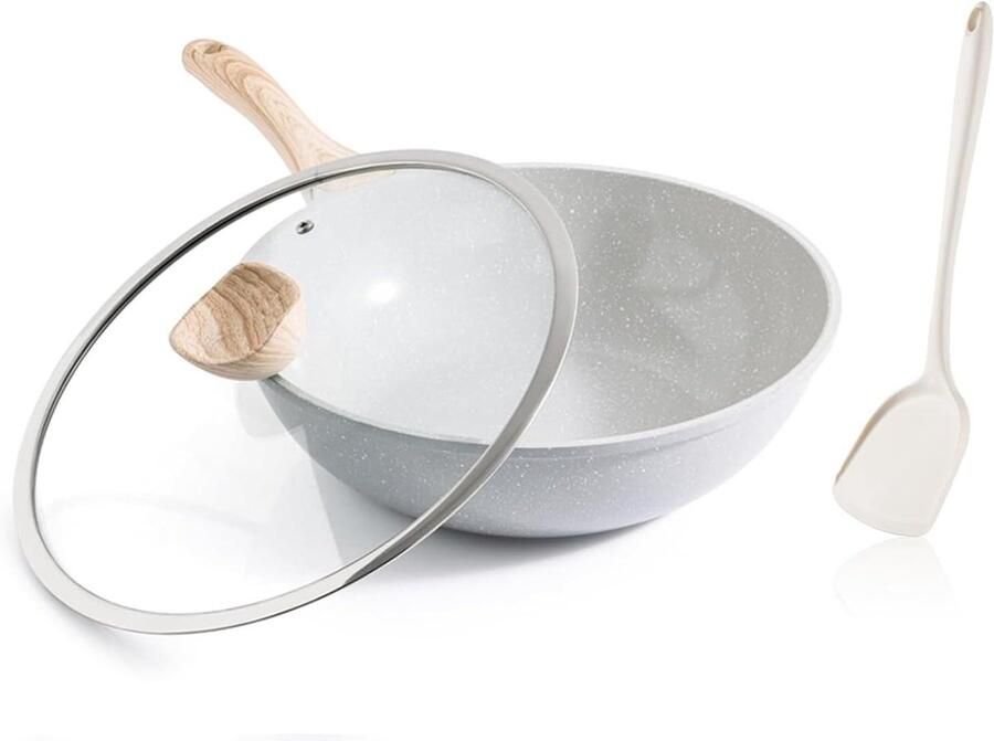 Keramische Wok Koekenpan Gezond Koken Antiaanbaklaag 30cm Grijs