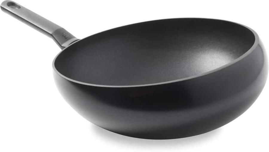 Keramische Wok Roerbakpan Inductie Gezond Koken Komvormige Rand 30 cm Zwart