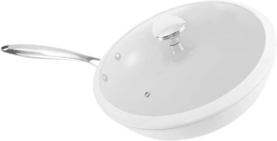 Keramische Wokpan Antiaanbak Koekenpan Koken en Bakken Met Glasdeksel 50x23x8cm Zwart