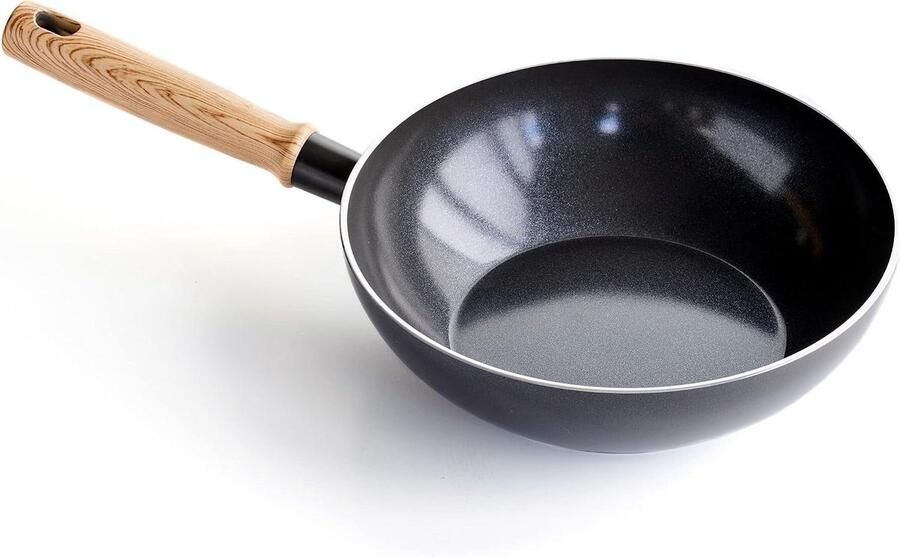 Keramische Wokpan Antiaanbak Roerbakpan Gezond Koken PFAS-vrije Coating 24 cm Grijs
