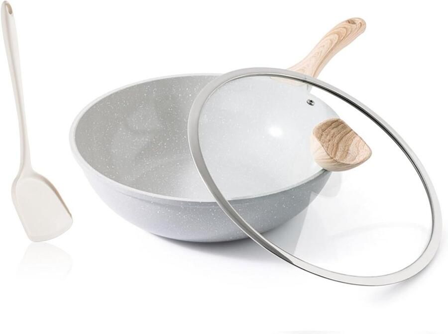 Keramische Wokpan Antiaanbak Wok Gezond Koken Alle Kookplaten 30 cm Grijs