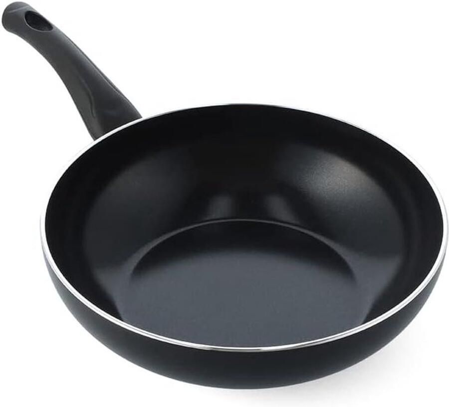 Keramische Wokpan Koekenpan Sauté Gezond Koken PFAS-vrije Antiaanbaklaag 28 cm Zwart