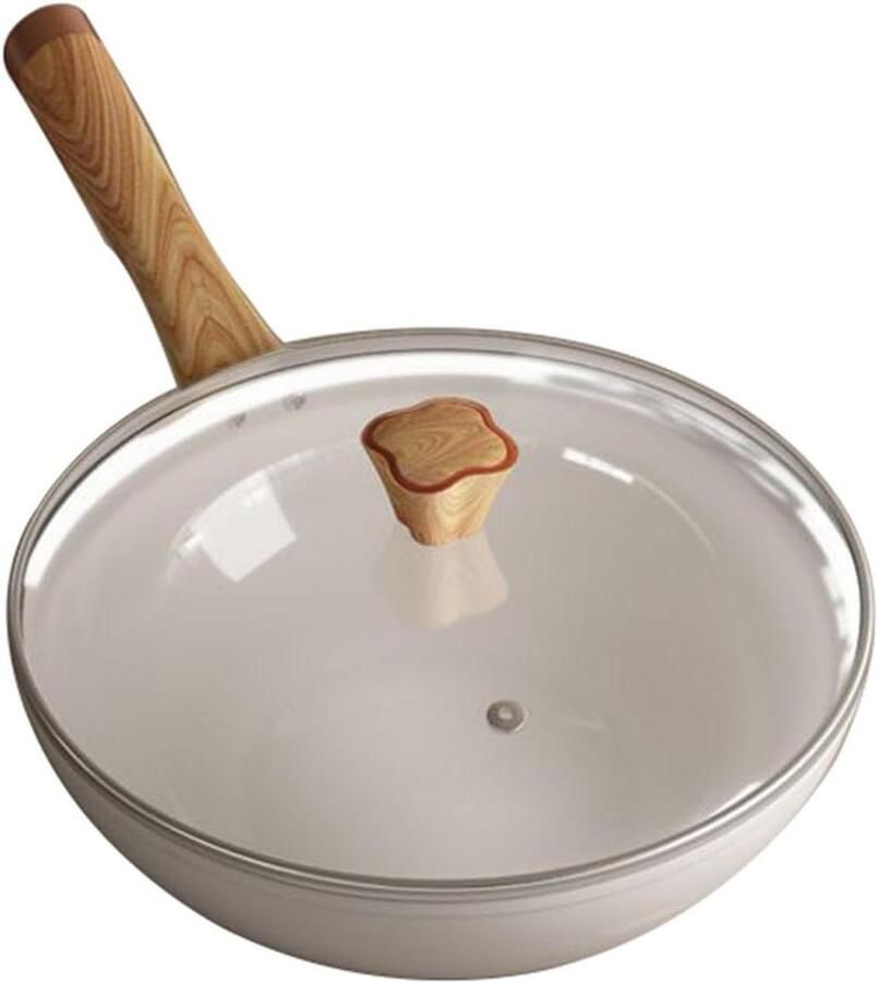 Keramische Wokpan Roerbak Pan Gezond Koken Coatingvrij Glad Oppervlak 28 CM Zwart