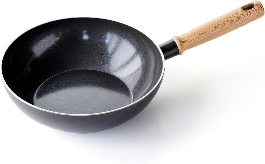 Keramische Wokpan Roerbakpan Koekenpan Gezond Koken PFAS-Vrije Antiaanbaklaag 24 cm Hemelsblauw