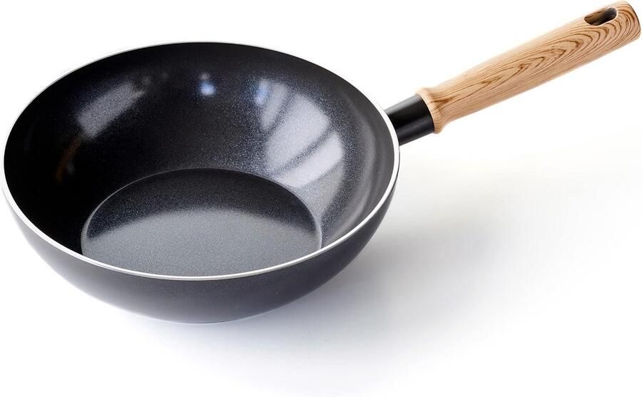 Keramische Wokpan Roerbakpan Antiaanbak Gezond Koken PFAS-vrije Coating 24 cm Grijs