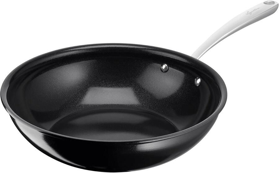 Keramische Wokpan Roerbakpan met antiaanbaklaag Gezond Koken Thermo-Signaal Technologie 28 cm Zwart