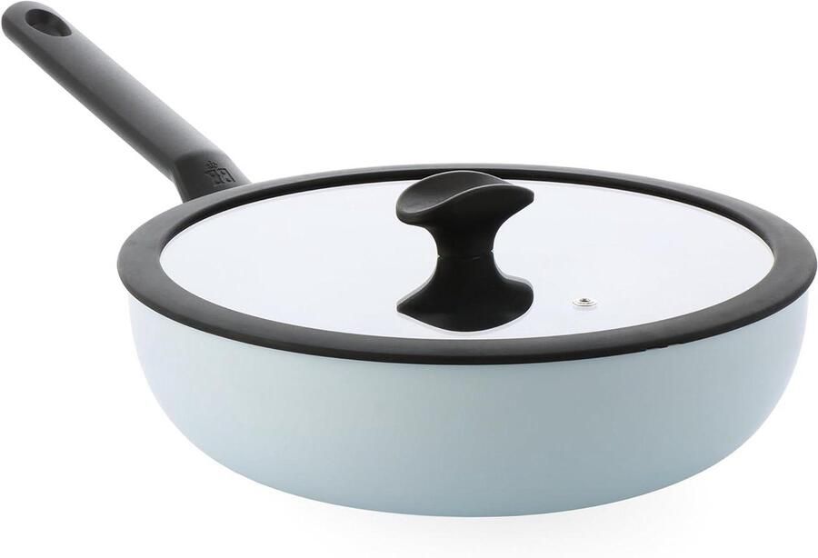 Keramische wokpan Roerbakpan met deksel Gezond koken PFAS-vrije antiaanbaklaag 28 cm Blauw