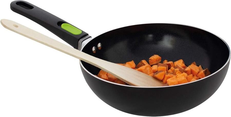 Keramische Wokpan Roerbakpan Vetarm Koken Afneembare Grip Ø 24 cm Zwart