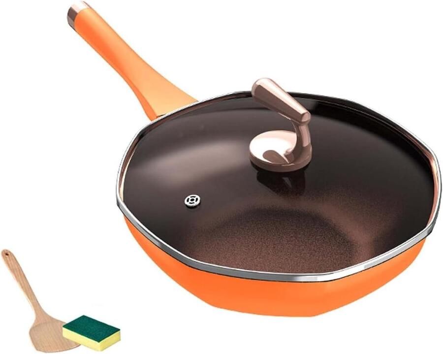 Keramische Wokpan Roerbakpan Wok Gezond Koken Diamant Anti-aanbaklaag 32 cm Zwart