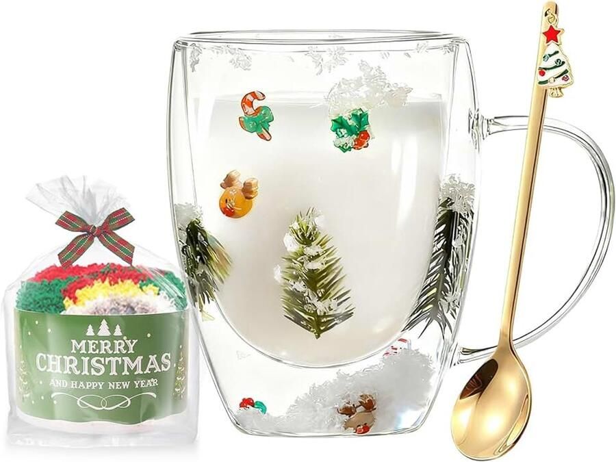 Kerstcadeaus voor vrouwen mannen schattige sneeuwvlokken glazen espressokopjes met handvat kerstsokken grappige dubbelwandige koffiemokken kerstdecoraties geschenken voor moeder vrienden