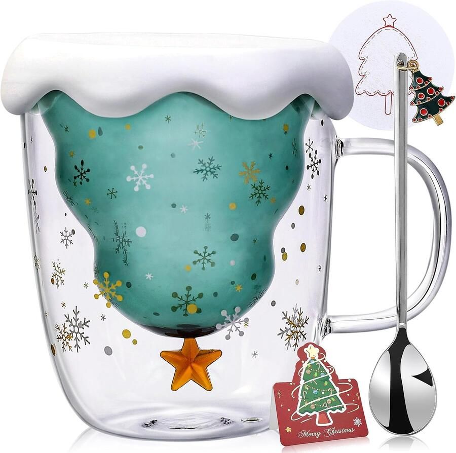 Kerstmok Dubbelwandige glazen Kerstmok Gepersonaliseerde Aesthetic Kerstmok Grappige kerstcadeaus voor vrouwen Meisjes Mannen Theeglazen Drinkglazen Vriendin