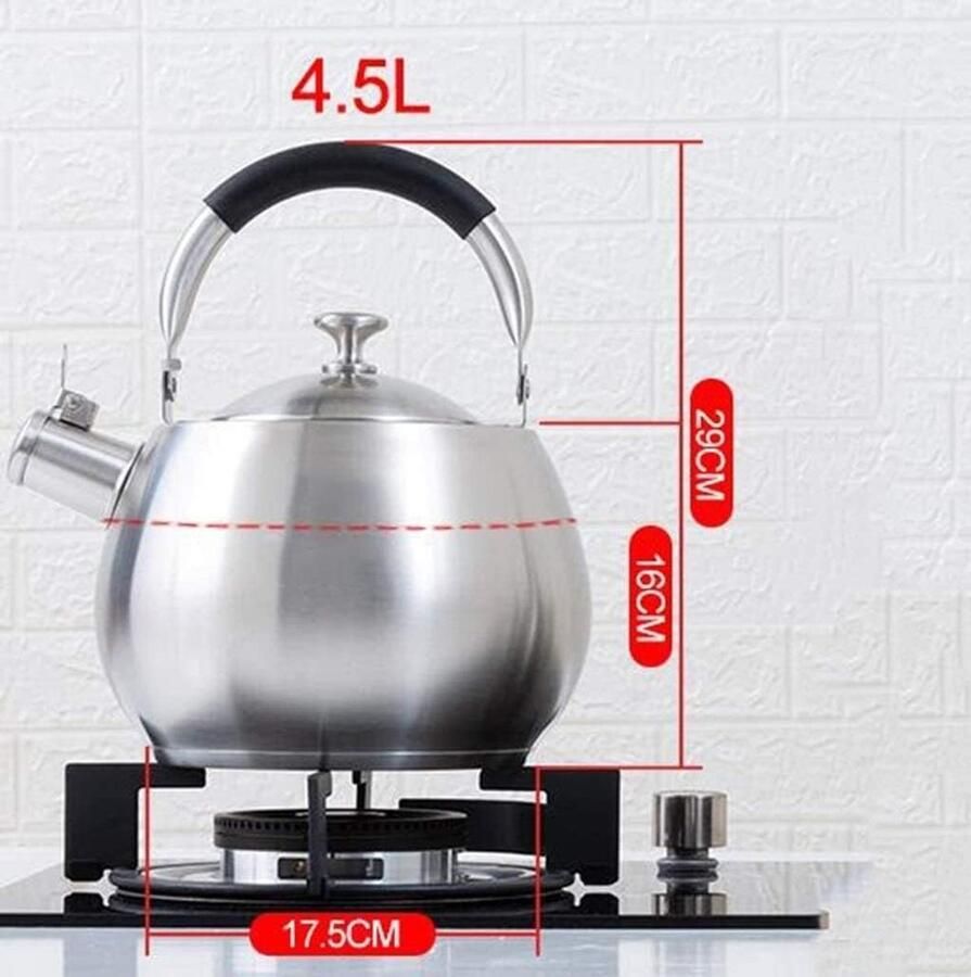 Ketel RVS Theepot Waterkoker Kookplaat Water Koken Fluitend Signaal 4.5 Liter Rood