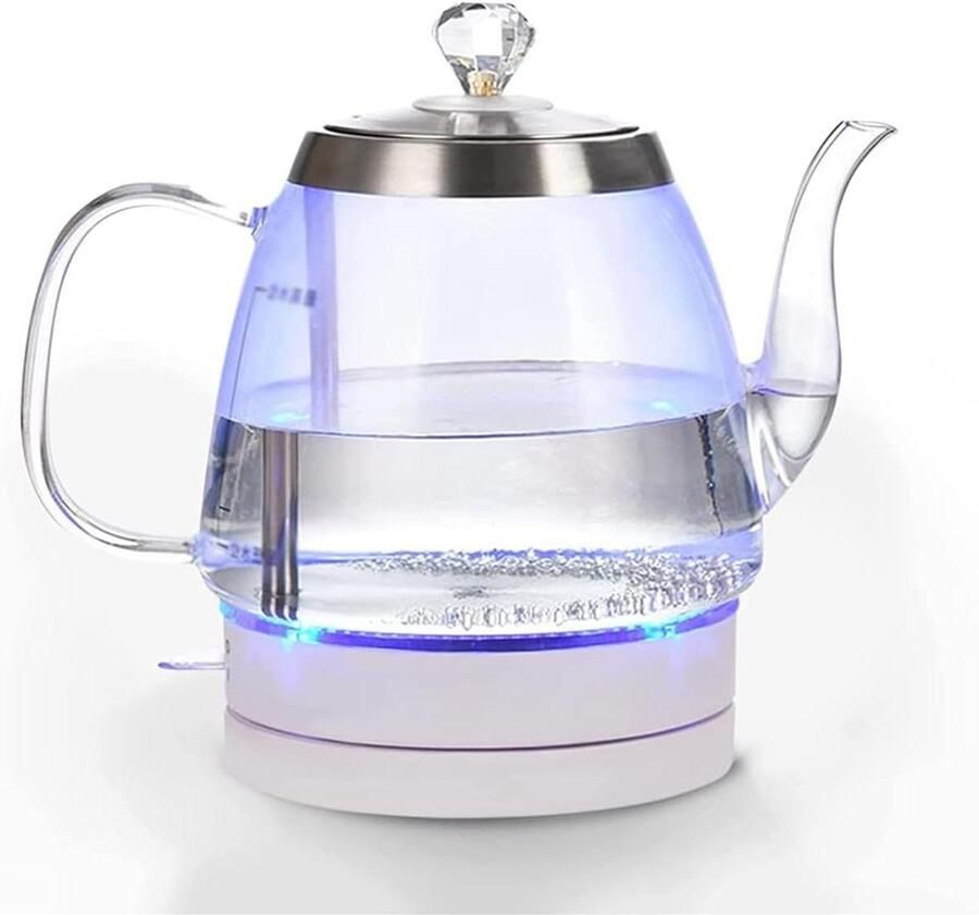 Kettles Glass Kettles Food Grade Stainless Steel 1.2L 1500W Fast Cooking Led Blue Light Prompt 360Rotation Baswet Water Energy Saving Clear 22 * 18 * 21Cm