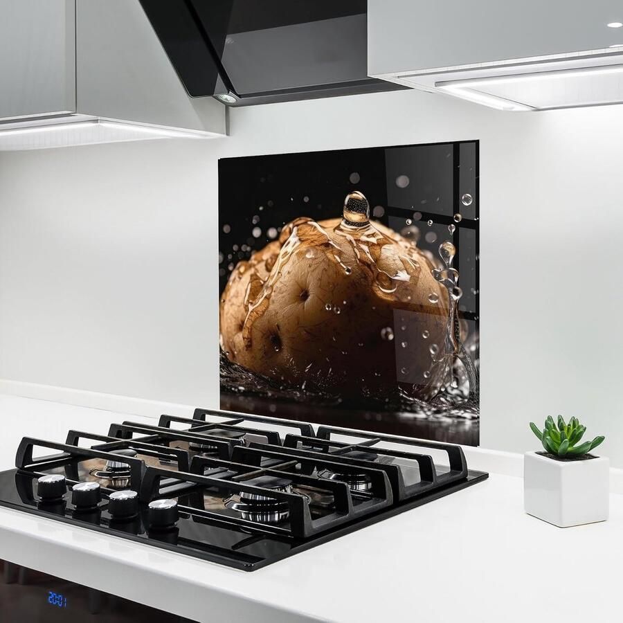 Keuken achterwand glas Spatbescherming fornuis Glazen plaat Keuken beschermen 3D-effect print 100x100 cm Potato Splash