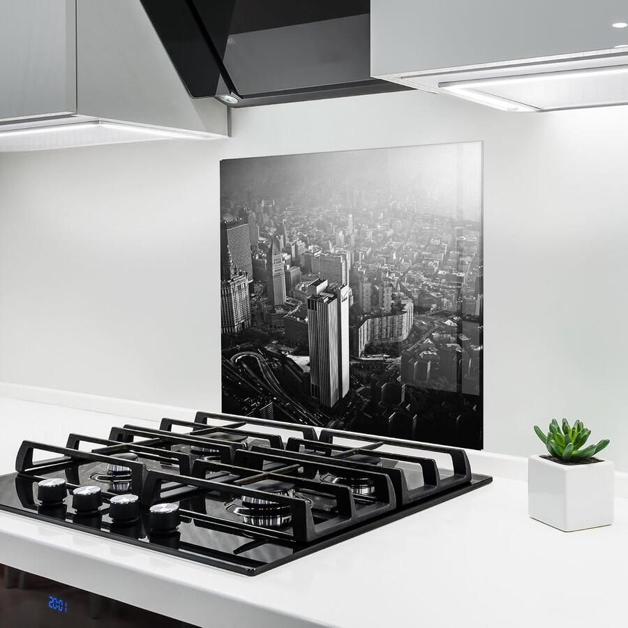 Keuken achterwand glas Spatbescherming fornuis Glazen plaat Keuken beschermen 3D-effect print 100x100 cm Grey City
