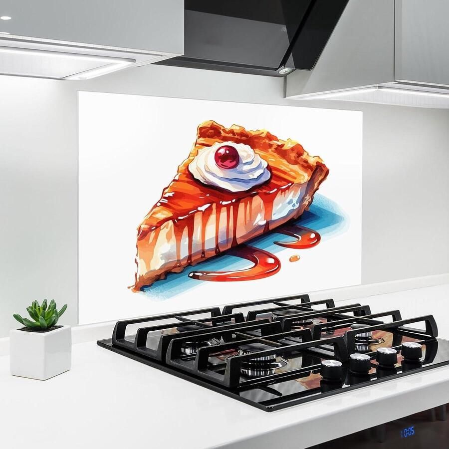 Keuken achterwand glas Spatbescherming fornuis Glazen plaat Keuken beschermen 3D-effect print 50x70 cm Watercolor Dessert