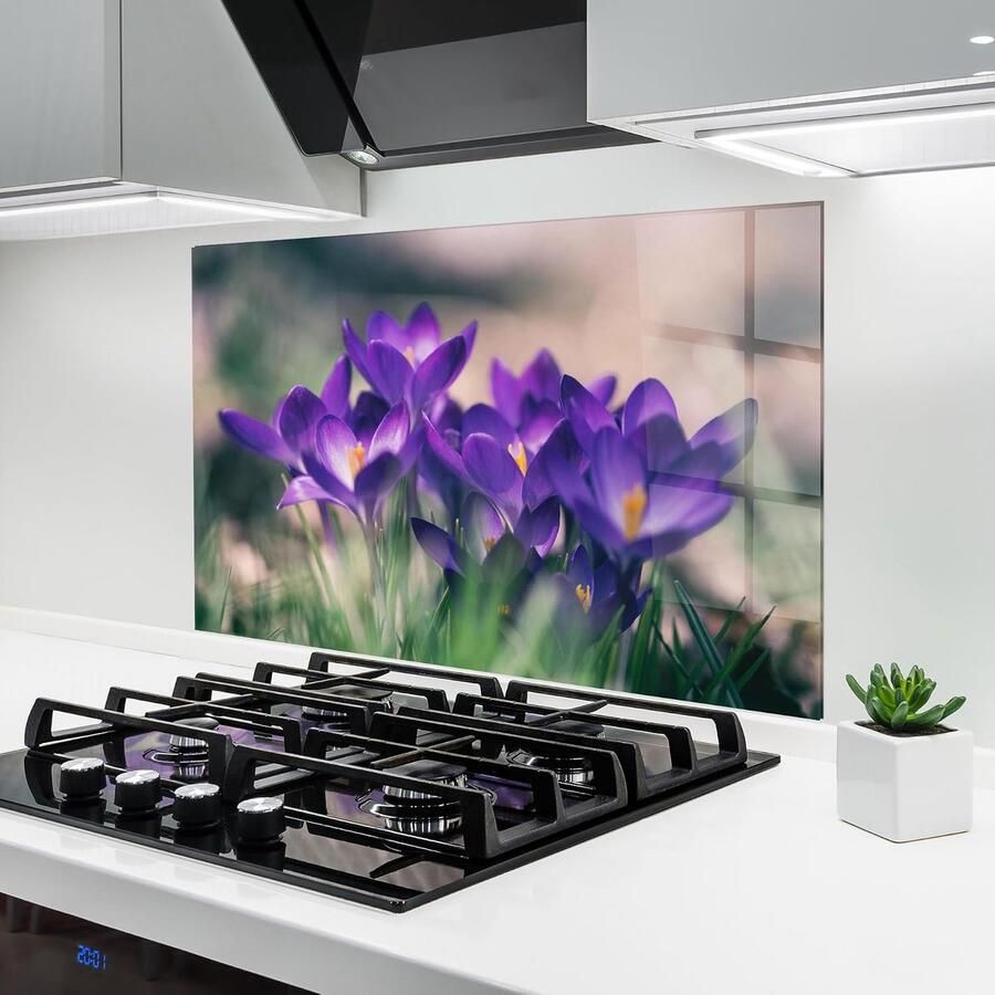 Keuken achterwand glas Spatbescherming fornuis glazen plaat Keuken beschermen Gehard glas 5mm 60x100 cm Bloemenprint