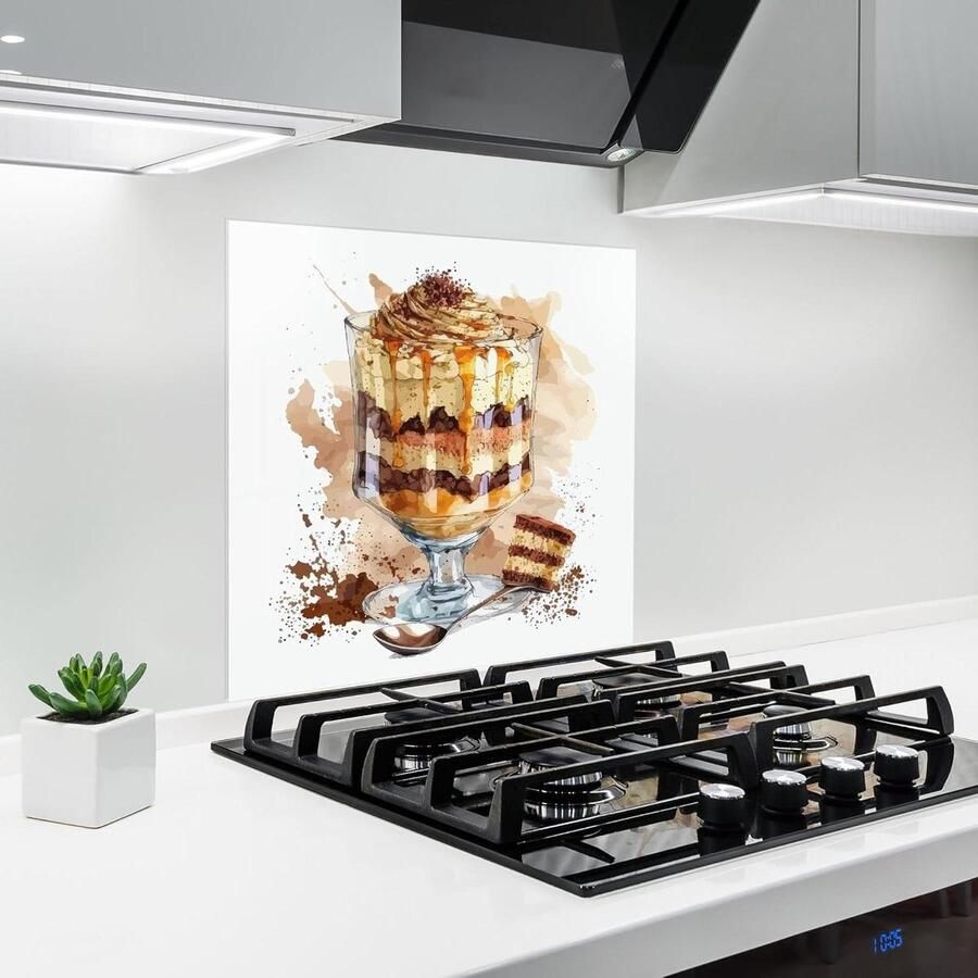 Keuken achterwand glas Spatbescherming fornuis glazen plaat Keuken beschermen Hittebestendig 200°C 100x100 cm Cup Dessert