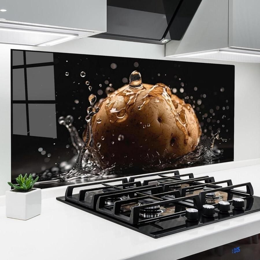 Keuken achterwand glas Spatbescherming fornuis Glazen plaat Keuken beschermen Hittebestendig gehard glas 60x120 cm Potato Splash
