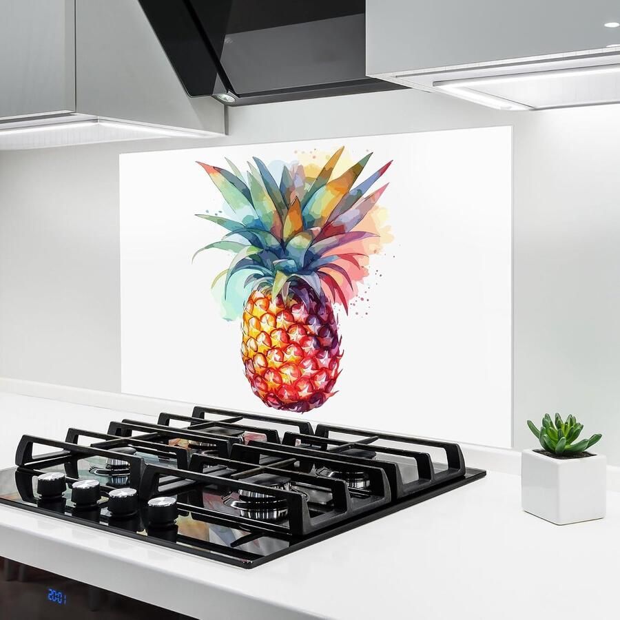 Keuken achterwand glas Spatbescherming fornuis glazen plaat Keuken beschermen Hittebestendig gehard glas 80x120 cm Pretty Pineapple