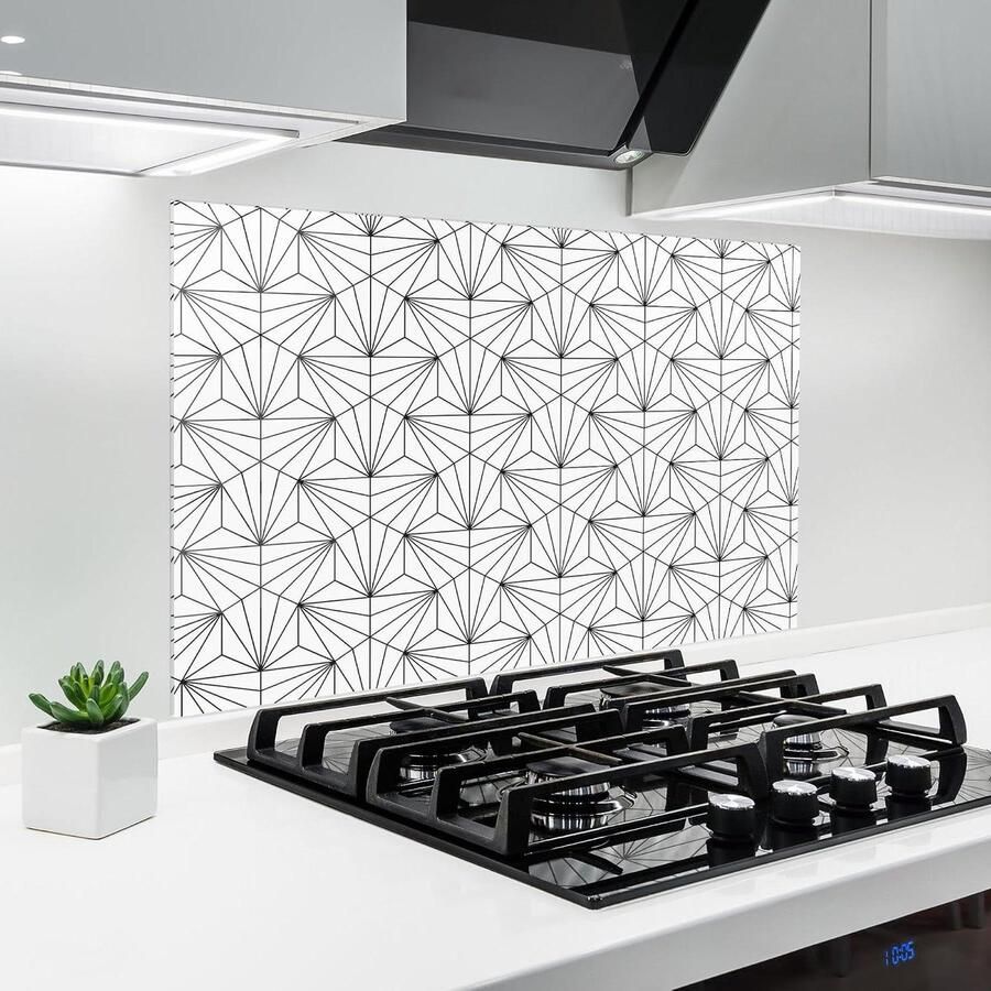 Keuken achterwand glas Spatbescherming fornuis Glazen plaat Keuken beschermen Hittebestendig gehard glas 60x80 cm Abstract Zwart