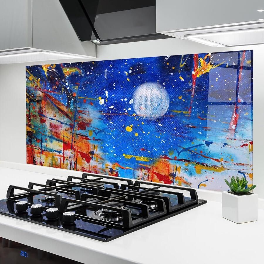 Keuken achterwand glas Spatbescherming fornuis Keuken beschermen Gehard glas 60x120 cm Abstract Moon Painting