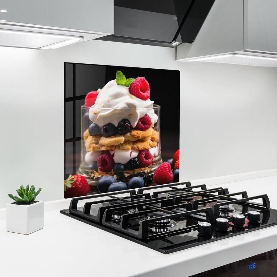 Keuken achterwand glas Spatbescherming fornuis Keuken beschermen Hittebestendig gehard glas 100x100 cm Cup Fruit Dessert