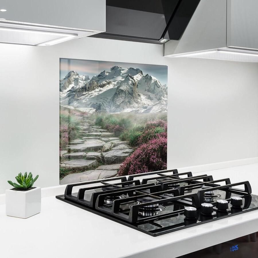 Keuken achterwand glas Spatbescherming fornuis plaat Keuken beschermen Gehard glas 5mm 60x60 cm Mountain Spring View