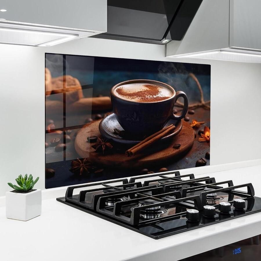 Keuken achterwand glas Spatbescherming glazen plaat Bescherming kookplaat 3D-effect print 70x100 cm Cinnamon Coffee Cup