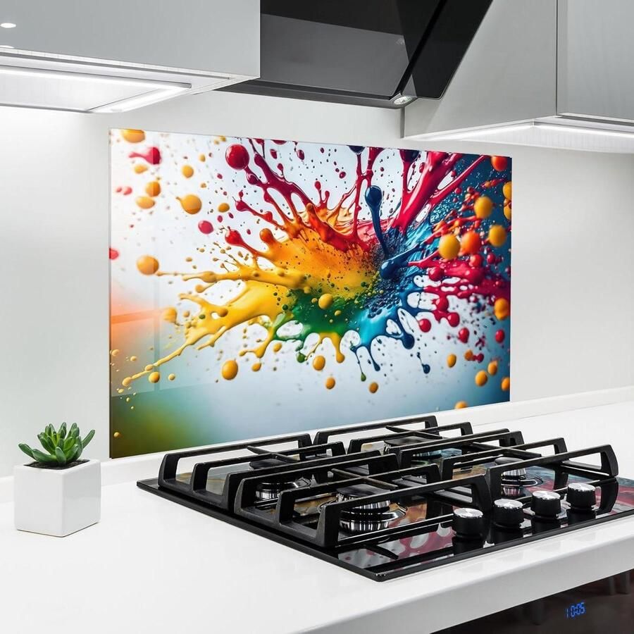 Keuken achterwand glas Spatbescherming glazen plaat Bescherming kookplaat Gehard glas 5mm 70x100 cm Abstract Rainbow