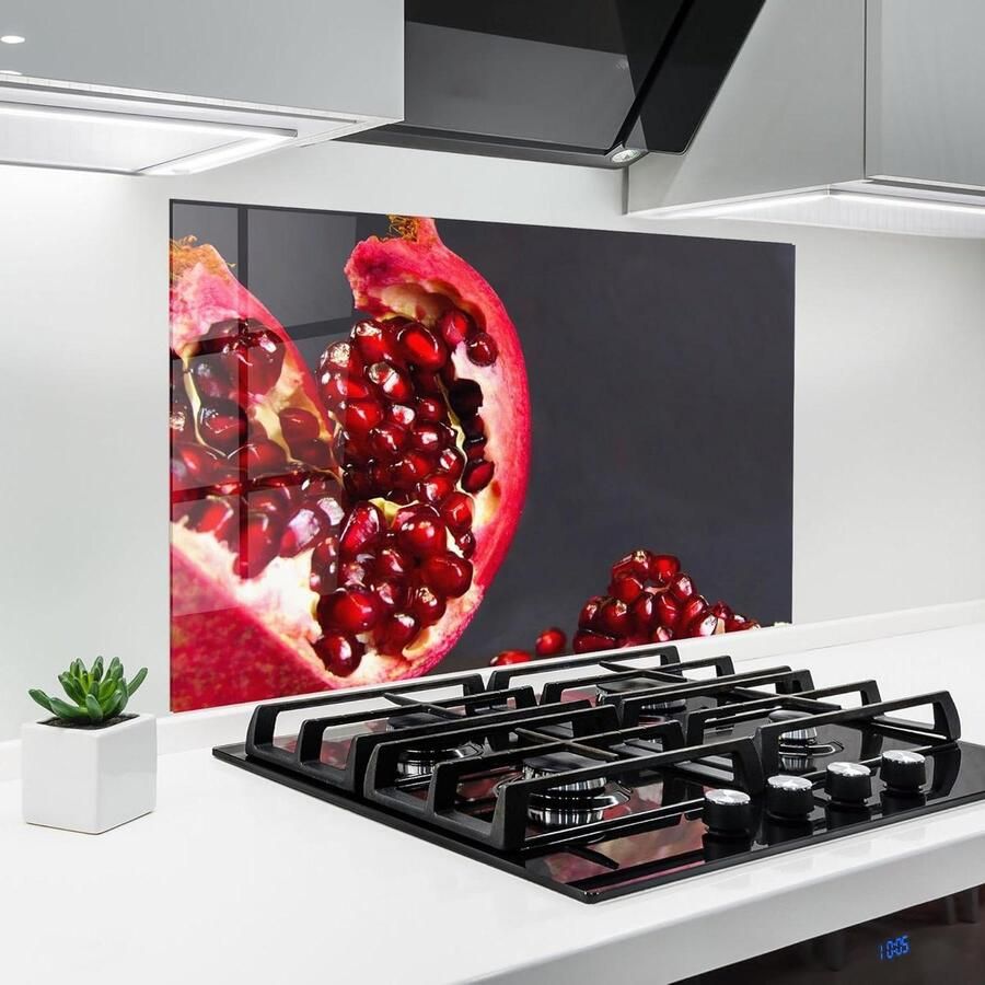 Keuken achterwand glas Spatbescherming glazen plaat Bescherming kookplaat Hittebestendig 200°C 60x100 cm Open Pomegranate