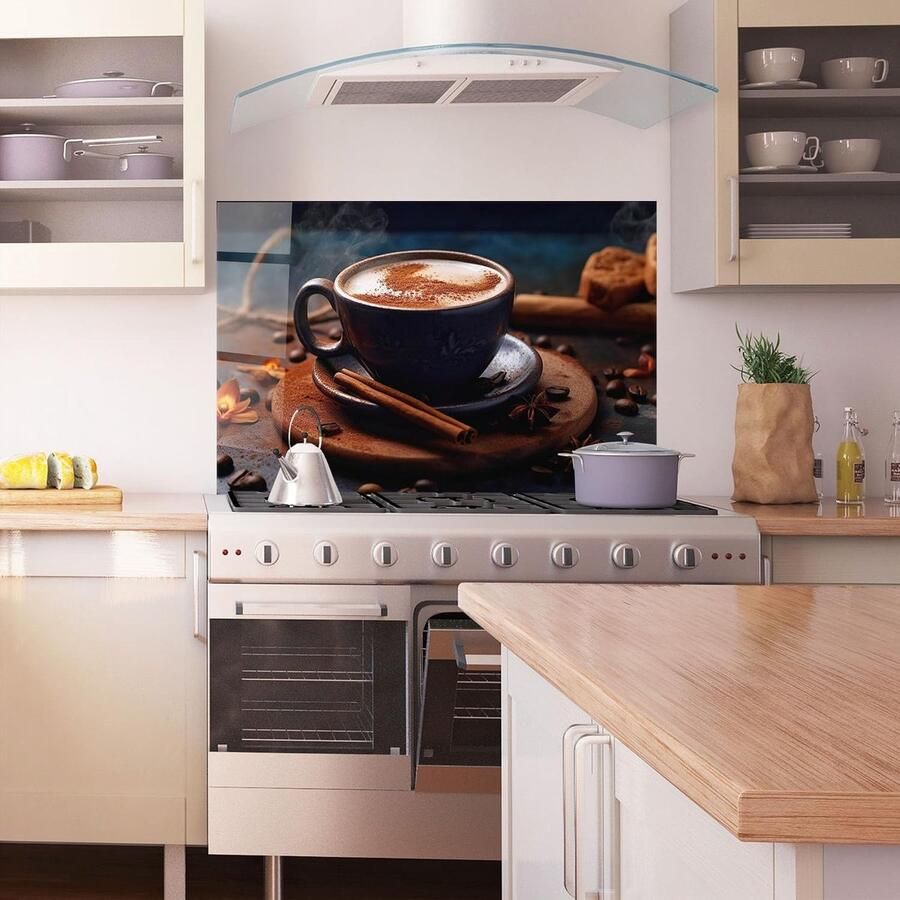 Keuken achterwand glas Spatbescherming glazen plaat Bescherming kookplaat Hittebestendig gehard glas 70x100 cm Cinnamon Coffee Cup