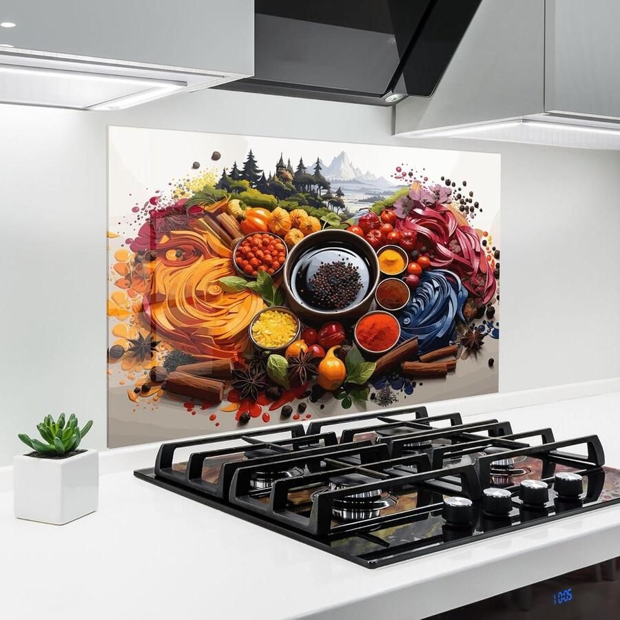 Keuken achterwand glas Spatplaat glasplaat Bescherming kookplaat Hittebestendig 200 graden 50x70 cm Kruiden Dorp