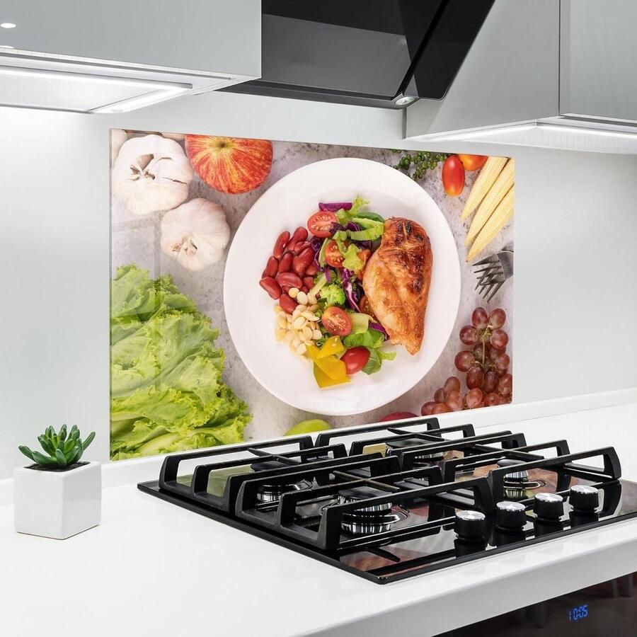 Keuken achterwand glas Spatplaat glasplaat Bescherming kookplaat Hittebestendig 5mm glas 60x80 cm Salad With Chicken