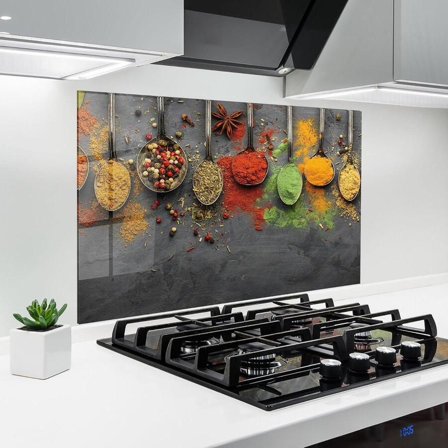 Keuken achterwand glas Spatwand glasplaat Bescherming kookplaat Hittebestendig 5mm glas 80x120 cm Kruidenprint
