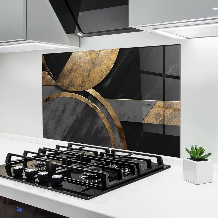 Keuken achterwand Glasplaat spatbord Bescherming kookplaat Gehard glas 70x100cm Grijs met goud